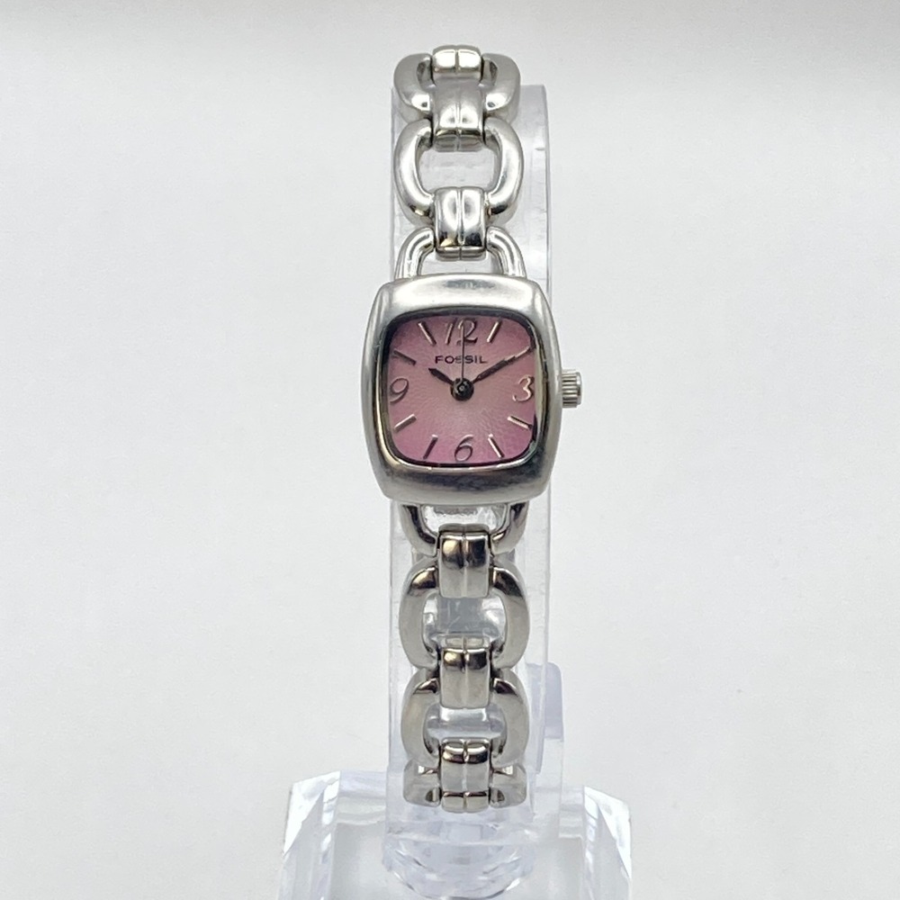 Fossil F2 Women's Watch 18mm Silver Tone Pink Dial w/Extenders New Battery 6.75" - Picture 3 of 16